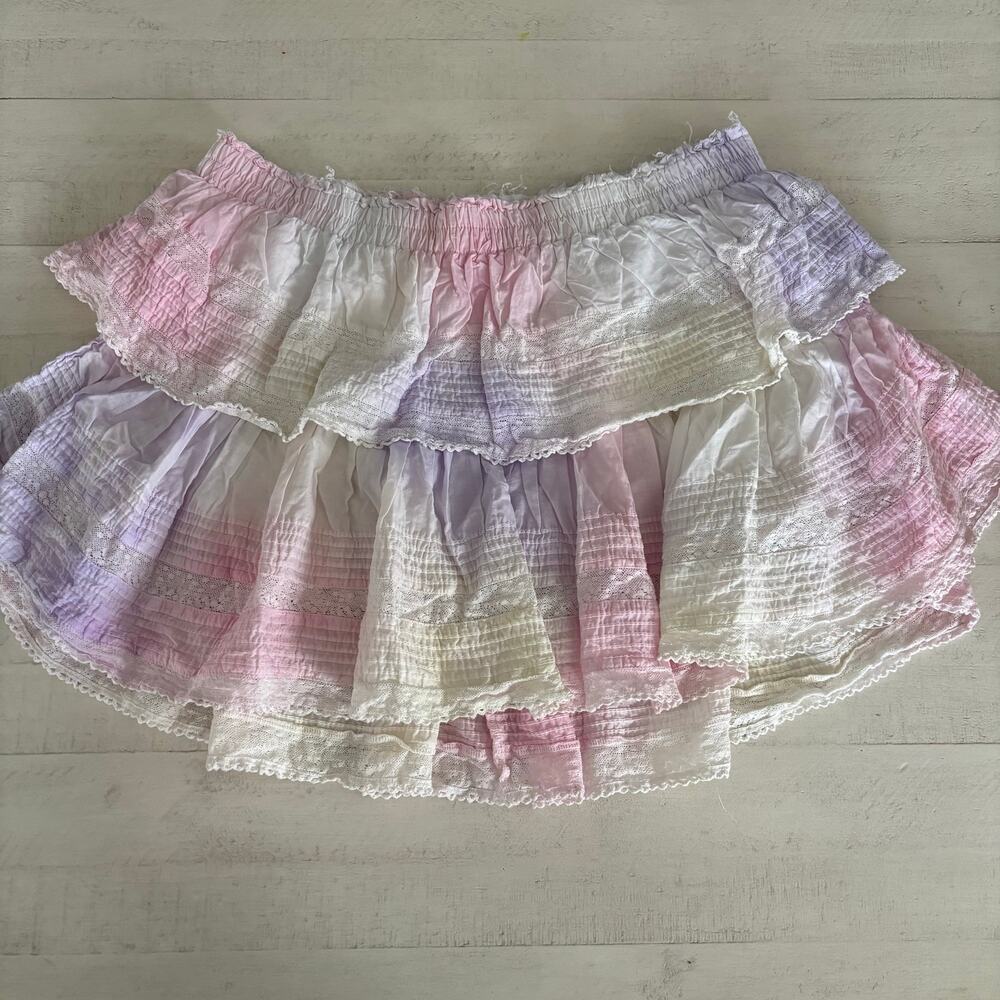 LoveShackFancy Tiered Tie Dye Ruffle Pink & Purple Mini Shirt Size XL Fairycore